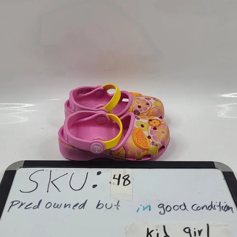 Crocs Girl's Party Pink Karin Novelty Lemon Adjustable Slip-On Casual Clogs Sz 6